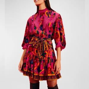 Farm Rio Sweet Forest Front-Tie Mini Sz M In Sweet Forest Pink NWT